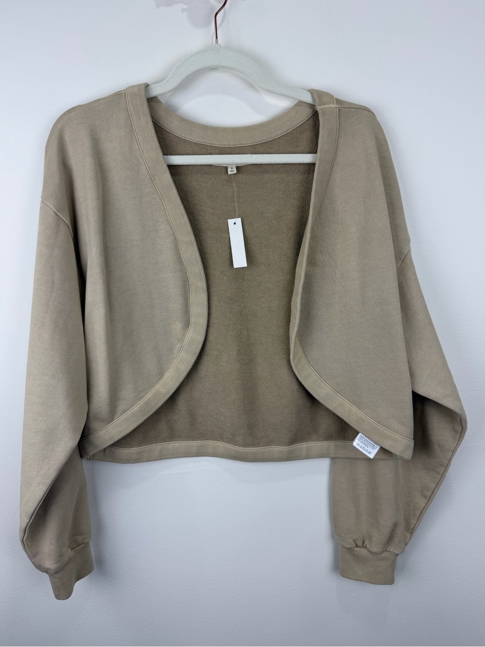 Madewell NWT Cotton Open Front Cropped Cardigan Sweatshirt Size S Taupe